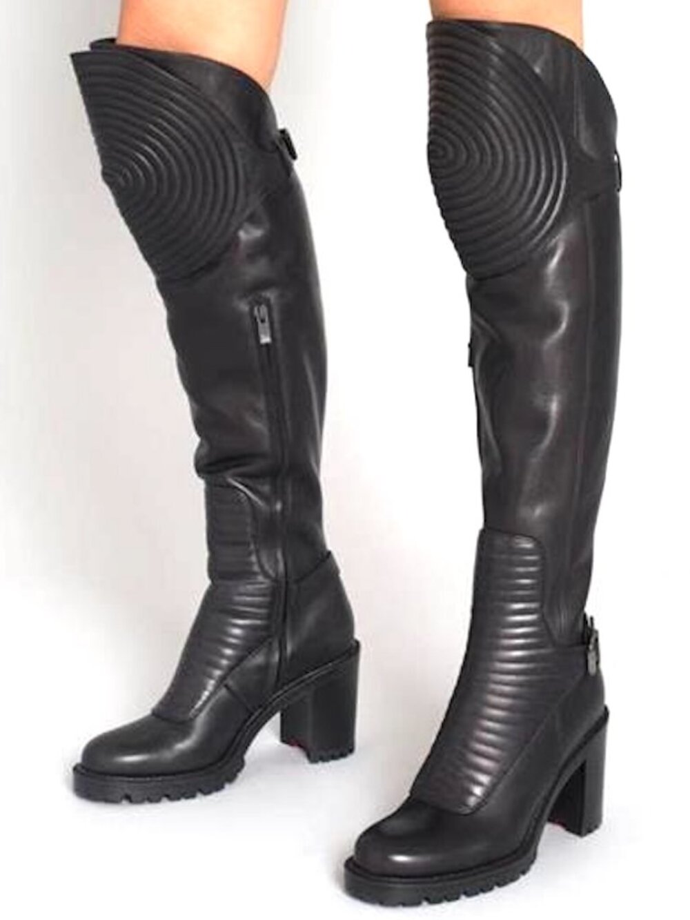 Christian Louboutin MAD MAXIME 70 Motorcycle Over The Knee Harness Boots